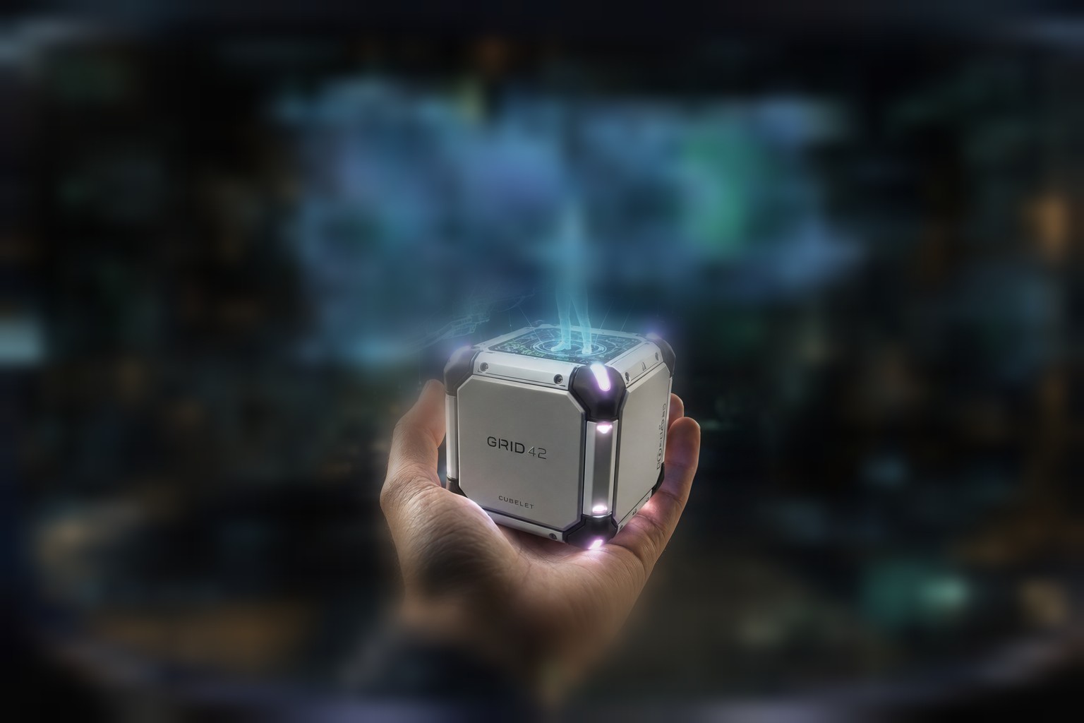 Concept rendering of a GRID42 Cubelet paired with an augmented-reality overlay.