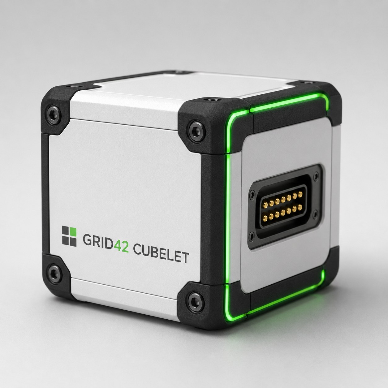 A GRID42 Cubelet, a modular cube-shaped credential device, shown against a plain background.